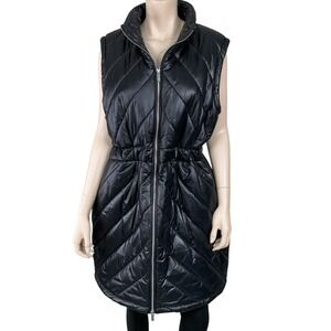 Calvin Klein Puffer Vest Women XL Black Full Zip Longline Zip Pockets NWT $149